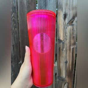 Starbucks 2023 Summer Pleated stripe Neon pink watermelon Magenta Cold Cup 24oz